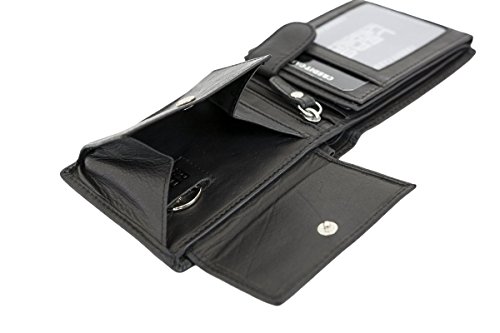 LEAS Minibörse mit Riegel flach im Querformat dünn, flaches Portemonnaie mit RFID Schutz, Block Folie mit Geschenk Box Echt-Leder, schwarz von LEAS
