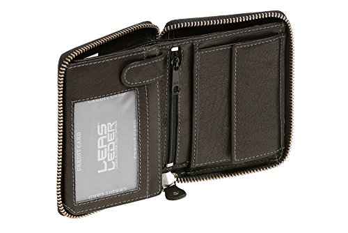 LEAS Reißverschlussbörse mit umlaufendem Reißverschluss und RFID Schutz Block Folie Brieftasche schützt Kreditkarten vor Datendieben Echt-Leder, schwarz RFID-Line von LEAS