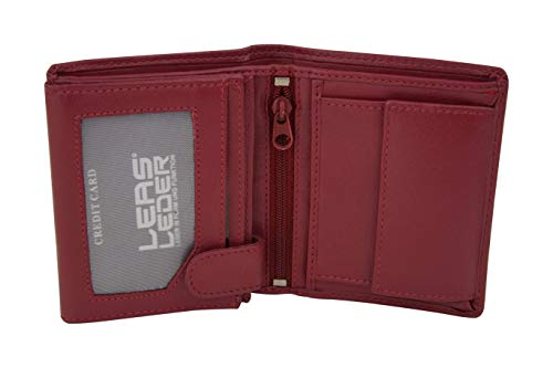 Mini Geldbörse mit Riegel extra dünn im Hochformat, flaches Portemonnaie mit RFID Schutz Folie mit Geschenk Box LEAS in Echt-Leder, rot von LEAS
