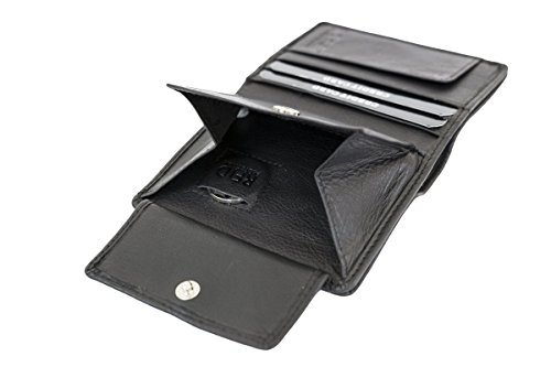 Minibörse extra flach im Hochformat dünn, flaches Portemonnaie mit RFID Schutz, Block Folie mit Geschenk Box LEAS in Echt-Leder, schwarz von LEAS