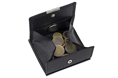 Wiener Schachtel mit großem Kleingeldfach mit RFID Schutz Block Folie im Kreditkartenformat mit Geschenk Box LEAS in Echt-Leder, schwarz von LEAS