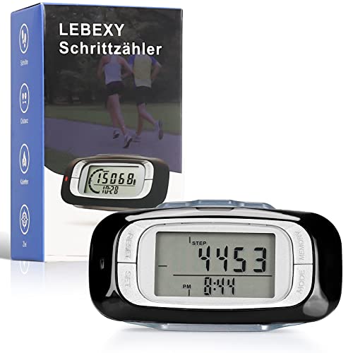 LEBEXY Schrittzähler Clip Einfache Pedometer Fitness Tracker Bedienung Testsieger Schritt/Distanz/Kalorien/Zähler Counter, Ohne Bluetooth/App/Handy, 3D Schrittzähler mit großem Display von LEBEXY