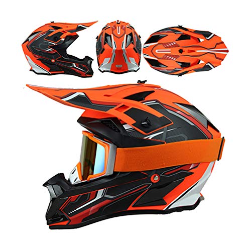 LEENP Motocross-Helm, Herren Crosshelm mit Schutzbrille, Motorrad Sports Off-Road-Helm ATV MTB Quad Motorräder Downhill Dirt Bike Enduro-Helm Motorradhelm für Männer Damen, Matte Orange,L von LEENP