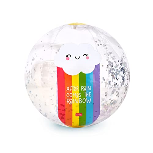 Legami - Aufblasbarer Strandball mit Glitzer, ideal zum Spielen am Strand, im Schwimmbad und im Garten, 40 cm, Regenbogen-Thema von LEGAMI
