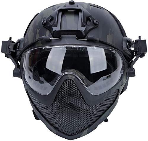 Lejie Taktischer Airsoft Fast Helm F22, PJ-Vollgesichtsschutz Helm mit Abnehmbarer Maske und Schutzbrille von LEJUNJIE