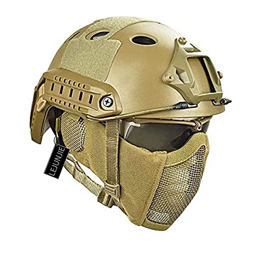 PJ Airsoft Paintball Fast Helm mit faltbarem Gehörschutz halbe Stahlnetz Maske und Brillen Set von LEJUNJIE