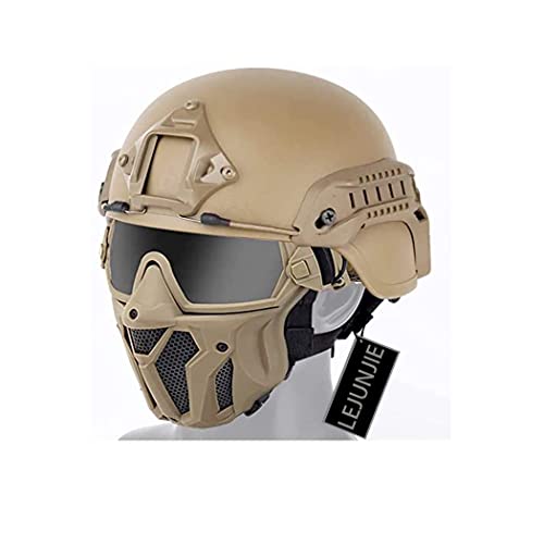 PJ Taktik Airsoft Helm und Vollgesichtsschutz Maske Set,mit Abnehmbarer Antibeschlagbrille Fast Helm für Paintball CS von LEJUNJIE