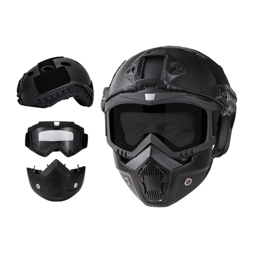 Taktischer Airsoft-Helm und Vollgesichtsmaske mit Abnehmbarer Schutzbrille mit NVG-Halterung vorne und seitlicher Schiene PJ Fast Helmet von LEJUNJIE