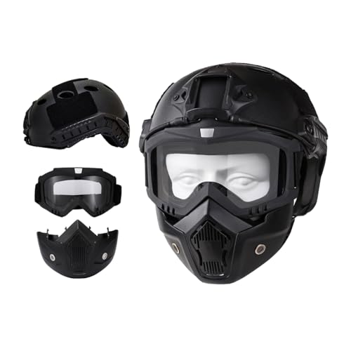 Taktischer Airsoft-Helm und Vollgesichtsmaske mit Abnehmbarer Schutzbrille mit NVG-Halterung vorne und seitlicher Schiene PJ Fast Helmet von LEJUNJIE