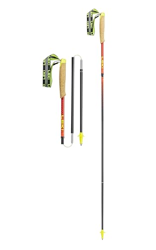 Leki Neotrail Pro FX.One Superlite Carbon Faltbare Leichte Trekkingstöcke für Wandern & Trail Running - Naturalcarbon-Brightred-Neonpink - 120 cm von LEKI