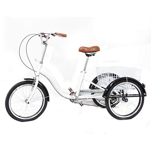 LENJKYYO 20 Zoll 3 Rad Dreirad für Erwachsene mit Single-Speed Schaltung Fahrrad Einkaufs Lastenfahrrad Korb (Weiß) von LENJKYYO
