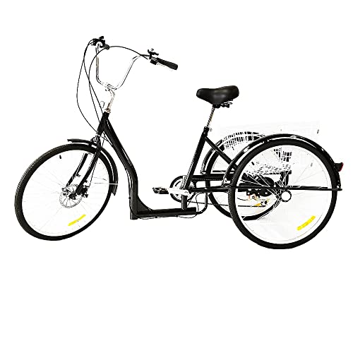 LENJKYYO Dreirad für Erwachsene, 3 Rad Fahrrad Dreirad Erwachsene 26" 6 Speed mit Korb 3 Räder Trike Dreirad Cruise Bike mit Sattel für Erwachsene Fahrrad Rikscha Tricycle von LENJKYYO