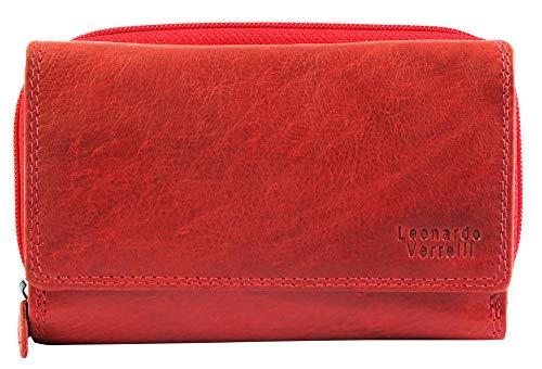 LEONARDO VERRELLI Damen - Geldbörse Echt Leder Portemonnaie RFID Schutz 14 x 10 cm 3000292 (Rot) von LEONARDO VERRELLI