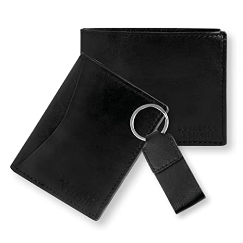 LEONARDO VERRELLI – Geldbörse Leder mit Kreditkarten Ausweis Etui Schlüsselanhänger Set RFID Safe 3040004 (Schwarz) von LEONARDO VERRELLI