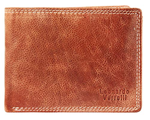 LEONARDO VERRELLI Herren - Geldbörse Echt Leder Portemonnaie RFID Schutz 12 x 9 x 3 cm 3000277 (Braun) von LEONARDO VERRELLI