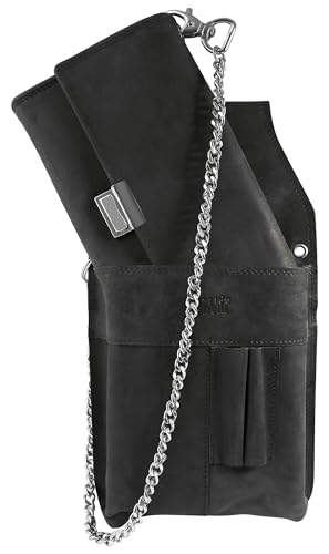 LEONARDO VERRELLI Kellner Geldbörse aus Leder, Kellnerbörse, Taxi, Gastro, Geldbeutel, Damen Herren Portemonnaie mit oder ohne Holster, Steck-Tasche, mit Kette und großem Münzfach (Schwarz) von LEONARDO VERRELLI