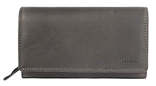 LEONARDO VERRELLI Damen – Geldbörse Echt Leder Portemonnaie RFID 17x10 cm 3000090 (Grau) von LEONARDO VERRELLI