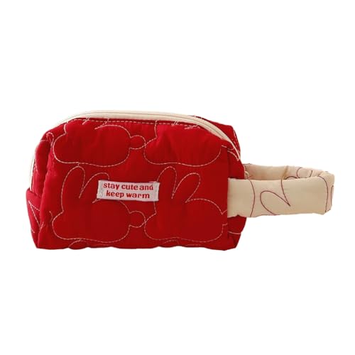 LERONO Taschen für Damen, modische gesteppte Aufbewahrungstasche mit Kaninchen, Make-up-Tasche, vielseitiger Organizer mit Reißverschluss für Frauen, rot von LERONO