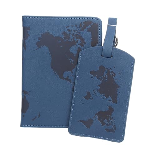 LERONO Taschen für Damen, multifunktionale Reisebrieftasche, Weltkarte, PU-Leder, Reisepasshülle und Gepäcketiketten-Set, halten Sie Ihre Sachen sicher, blau von LERONO