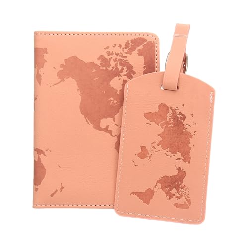 LERONO Taschen für Damen, multifunktionale Reisebrieftasche, Weltkarte, PU-Leder, Reisepasshülle und Gepäcketiketten-Set, halten Sie Ihre Sachen sicher, rose von LERONO