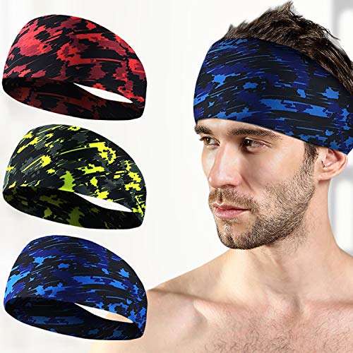 LERTREEUK 3er-Pack Workout Stirnbänder für Männer und Frauen, schweißabsorbierendes Haarband für Sport, Fitness, Yoga, Laufen, elastisches Kopfband von LERTREEUK