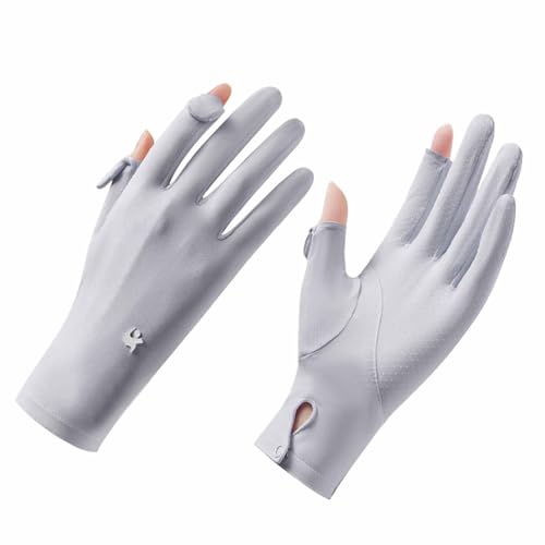 LERTREEUK Frauen Sonnenschutz Handschuhe Anti-Rutsch Vollfinger Touchscreen Radfahrer-Handschuhe Kühlende Sunblock-Handschuhe für Sprot Golf (grau) von LERTREEUK