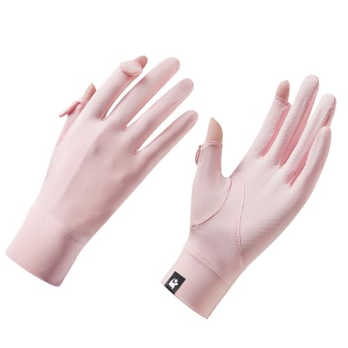 LERTREEUK Frauen Sonnenschutz Handschuhe Anti-Rutsch Vollfinger Touchscreen Radfahrer-Handschuhe Kühlende Sunblock-Handschuhe für Sprot Golf (rosa) von LERTREEUK