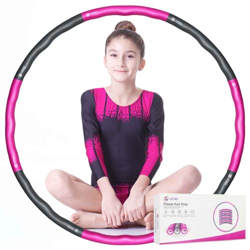 LETAO Hula Hoop Reifen Kinder und Erwachsene | Abnehmen von 8-18 Jahren | Rose-Grau 1 kg | Wellen-Design mit Schaum | Elektronische Anleitung von LETAO