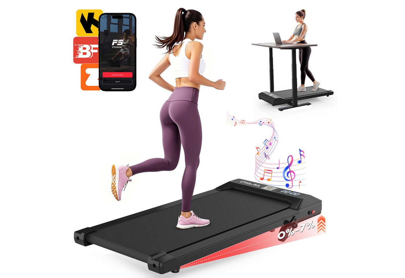 LETGOSPT Laufband Laufbänder 3 in 1 - Elektrisches Laufband bis 120KG (Mit Fernbedienung und Bedienfeld), 1-6 km/h - Bürstenloser Motor 2.5PS - Mit APP und LED-Anzeige von LETGOSPT