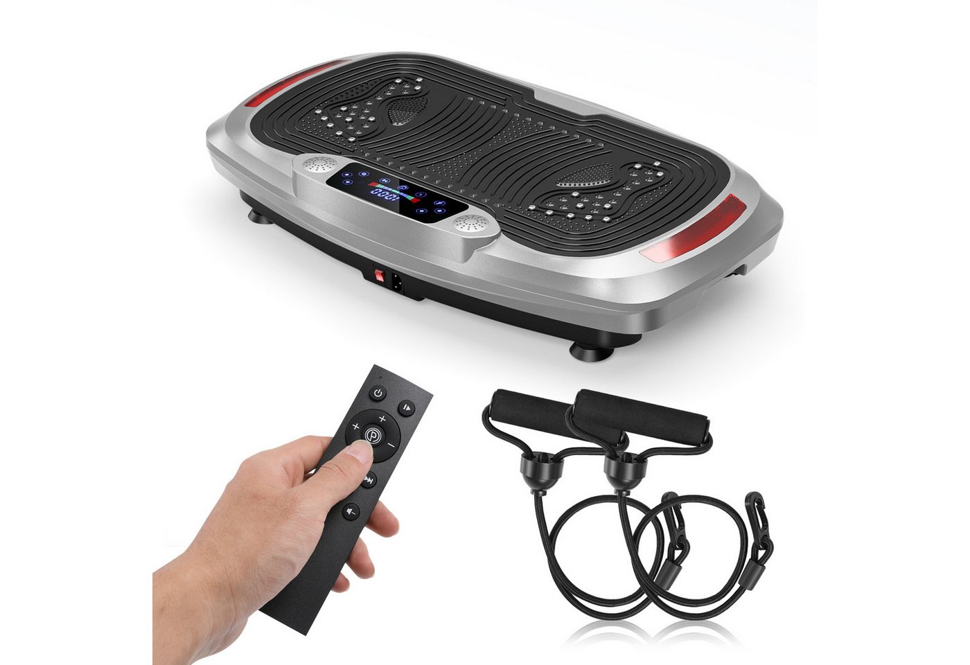 LETGOSPT Vibrationsplatte Vibrationsboard FR-168 inkl. Fernbedienung - 4D-Vibration, 300,00 W, 120 Intensitätsstufen, (extra breite Trittfläche, LED-Display, 13 kg Leichtgewicht, Widerstandsbänder, Ganzkörpertraining, Fettverbrennung, Trainingsgerät, Sportgeräte Fitnessgeräte für Zuhause, 3 tlg, 200 kg max. Benutzergewicht, Bluetooth, 5 Programme), 3 J. Garantie - Vibrationstrainer Sportgerät Fitnessgerät von LETGOSPT