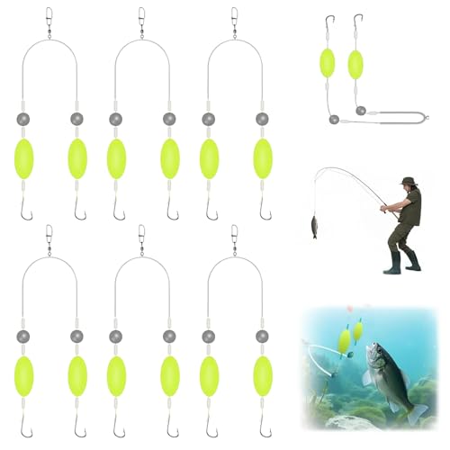 LETSHOLD 6 Stück Double Hook Reverse Bottom Rig, Angelhaken Set, Doppelhaken-Rigg für den umgekehrten Boden, Anti-Tangle-Angelhaken, Haken-beständiger Split-Haken (#6, 1-2.5Kg) von LETSHOLD