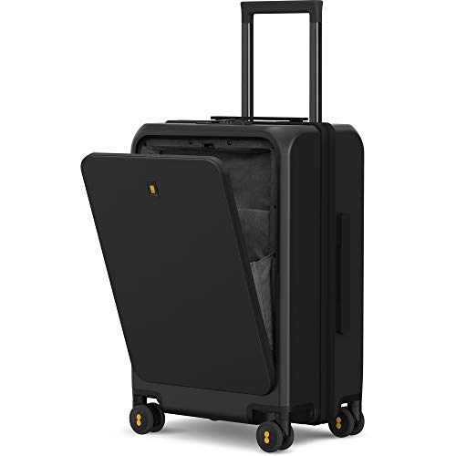 LEVEL8 Handgepäck Koffer Trolley 20", USB Charging Port Koffer Groß mit Front Laptopfach, Hartschalen-Reisekoffer mit 8 Spinner Rädern, TSA Lock(Schwarz,57cm,38L) von LEVEL8