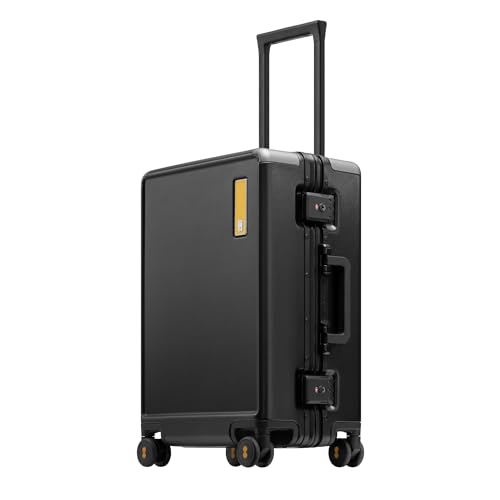 LEVEL8 Koffer, Reisekoffer Aluminium Rahmen, Handgepäck Koffer Cabin Trolley Hartschalen Spinner Mit Doppelte TSA Schloss Koffer Reißverschlussloses Gepäck-HeGent (66cm,68L,Schwarz) von LEVEL8