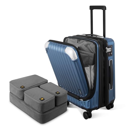 LEVEL8 Koffer Expandierbares Handgepäck mit 4-Organizer-Set, 55cm Handgepäck mit Laptop-Fach, ABS+PC Hardshell Spinner mit TSA-Schloss, Blau von LEVEL8