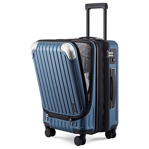 LEVEL8 Koffer Trolleys Leicht ABS+ PC Handgepäck Hartschalen-Koffer Trolley Rollkoffer Reisekoffer Erweiterbar, TSA, 4 Rollen, 55 cm, 36-42 Liter, Blau von LEVEL8