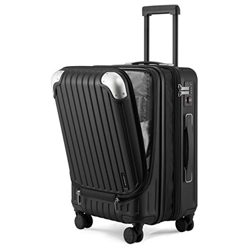LEVEL8 Koffer Trolleys Leicht ABS+ PC Handgepäck Koffer mit Laptopfach,Hartschalen-Koffer Trolley Rollkoffer Reisekoffer Erweiterbar, TSA, 4 Rollen, 55 cm, 36-42 Liter, Schwarz von LEVEL8