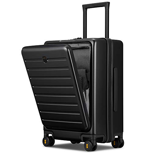 LEVEL8 Koffer Trolleys Leichtgewicht Hartschalen 8 Spinner, Koffer mit abschließbarer Vortasche, Doppelte TSA-Schlösser, 55cm, 35L, Schwarz von LEVEL8