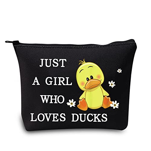 LEVLO Lustige Enten-Kosmetiktasche, Tierliebhaber-Geschenk, Just A Girl Who Loves Ducks Make-up-Tasche mit Reißverschluss, Geschenk für Frauen und Mädchen, Loves Ducks Black, Kosmetiktasche von LEVLO