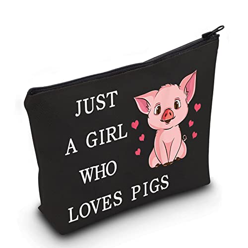LEVLO Lustige Kosmetiktasche für Schweine, Tierliebhaber, Geschenk für Mädchen, die Schweine liebt, Make-up-Tasche mit Reißverschluss, Geschenk für Frauen und Mädchen, Loves Pigs Black, Kosmetiktasche von LEVLO