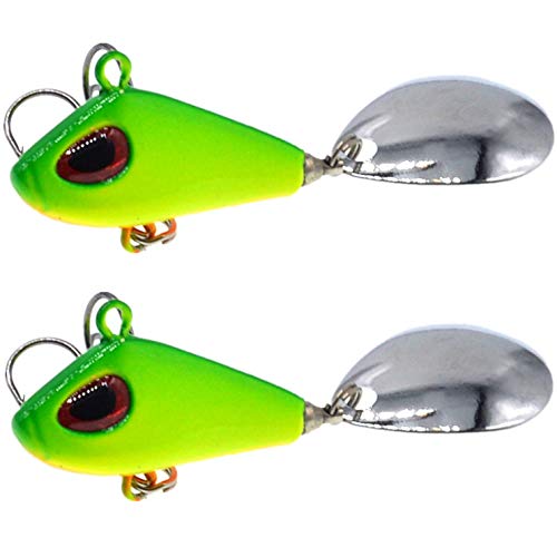 LEZUAN Jig Spinner mit Spoon VIB Spinnerbait aus Metall Spinner Jig mit Drillinge Haken Angelköder Casting Platinen Kunstköder für Forelle, Barsch, Hecht, Döbel, Zander(2*Grün,6g/2cm) von LEZUAN