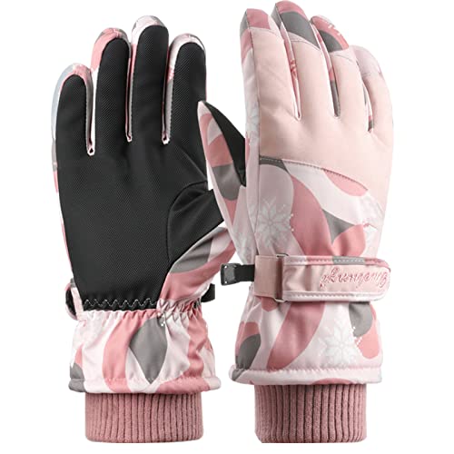 LEcylankEr Skihandschuhe für Damen, Touchscreen-Winterhandschuhe, Wasserdicht Snowboard Handschuhe, Modische Warme Sporthandschuhe mit Muster (Rosa) von LEcylankEr