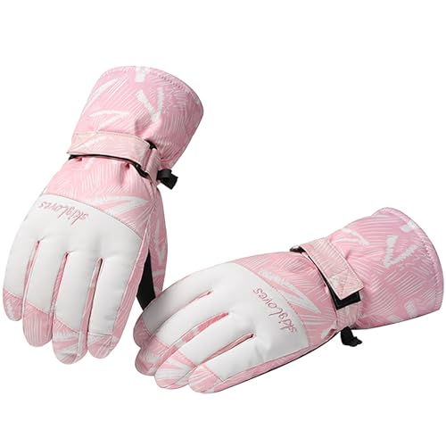 LEcylankEr Skihandschuhe für Damen, Touchscreen-Winterhandschuhe, Wasserdicht Snowboard Handschuhe, Modische Warme Sporthandschuhe mit Muster (Tie-Dye-Rosa) von LEcylankEr