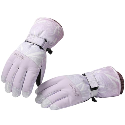 LEcylankEr Skihandschuhe für Damen, Touchscreen-Winterhandschuhe, Wasserdicht Snowboard Handschuhe, Modische Warme Sporthandschuhe mit Muster (Tie-Dye-Violett) von LEcylankEr