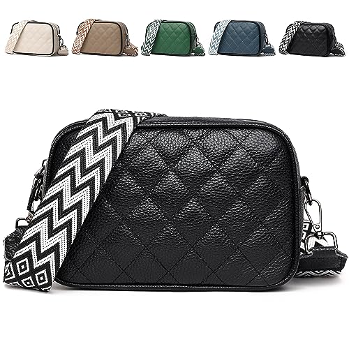 LEcylankEr Umhängetasche Damen aus Echtes Leder Kleine Crossbody Bag Damen mit Breiter Gurt für Damen Modische Leder Damen-Umhängetaschen (B-Schwarz) von LEcylankEr