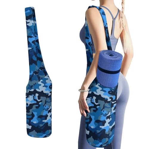 LFDSYEOQ Yogamatten-Tasche, blau, Camouflage, lange Aufbewahrungstasche mit Taschen für mehr Yoga-Zubehör, passend für die meisten Matten. von LFDSYEOQ