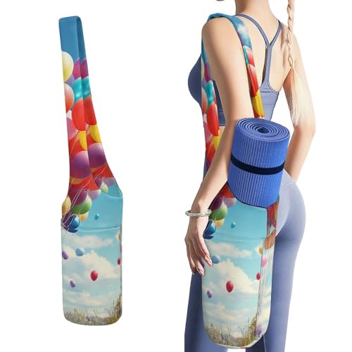 LFDSYEOQ Yogamatten-Tasche, bunte Luftballons, blauer Himmel, lange Aufbewahrungstasche mit Taschen, für mehr Yoga-Zubehör, passend für die meisten Matten. von LFDSYEOQ