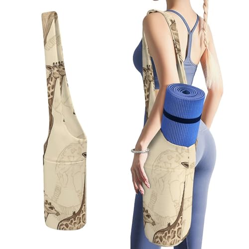 LFDSYEOQ Yogamatten-Tasche, handgezeichnete Giraffen, lange Aufbewahrungstasche mit Taschen für mehr Yoga-Zubehör, passend für die meisten Matten. von LFDSYEOQ