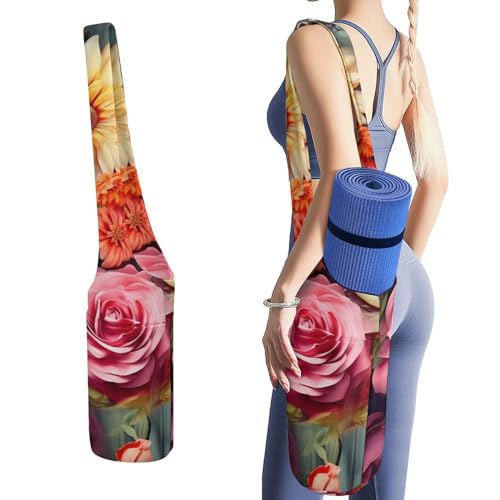 LFDSYEOQ Yogamatten-Tasche mit Blumenmuster, lange Aufbewahrungstasche mit Taschen, für mehr Yoga-Zubehör, passend für die meisten Matten. von LFDSYEOQ