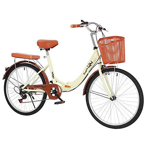 24 Zoll Mädchenfahrrad Premium City Bike Fahrrad für Mädchen Jungen Herren und Damen-6Gang-Schaltung-fahrrad Citybike Faltrad-Klapprad,Seat handle Height adjustable,Geeignete Höhe:155-185 cm/beige von LFNOONE