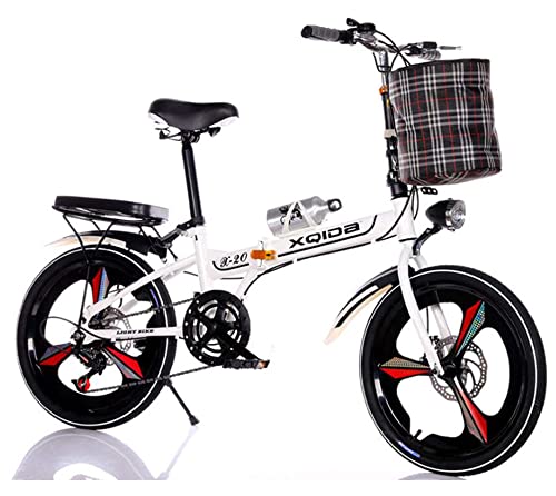 LFNOONE 20 Zoll Aluminium Premium-Faltrad-Klapprad Fahrrad für Herren Jungen Mädchen und Damen 6 Gang Kettenschaltung-Folding City Bike,Alu-Rahmen,Passend für Höhe:155-185cm/Weiß von LFNOONE